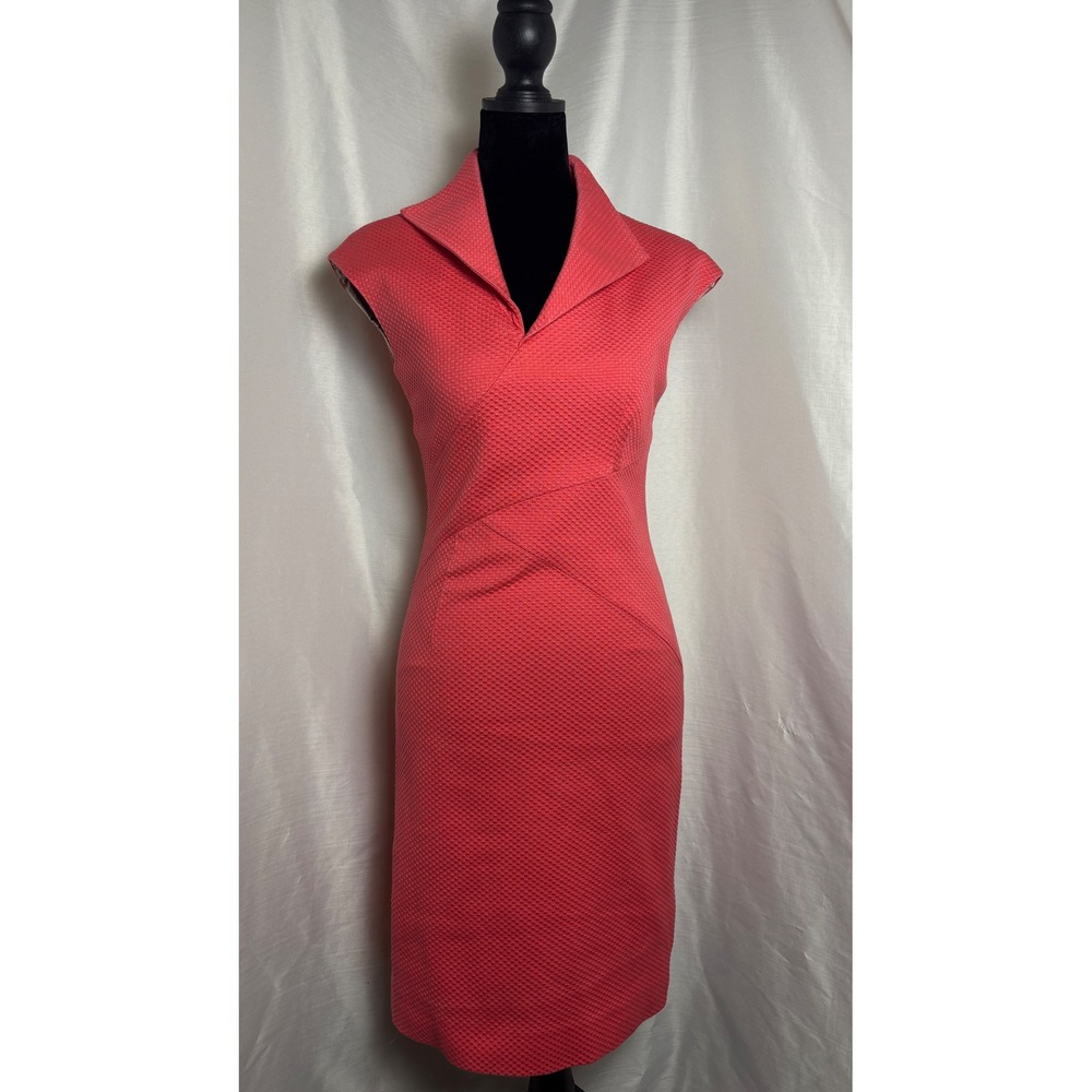 Joeffer Caoc Sheath Dress Womens 4 Coral Pink Textured Cap Sleeve V-Neck VGUC